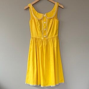 Rock Steady Retro Fit N Flare Peter Pan Collar Dress Small Yellow 60s A Line